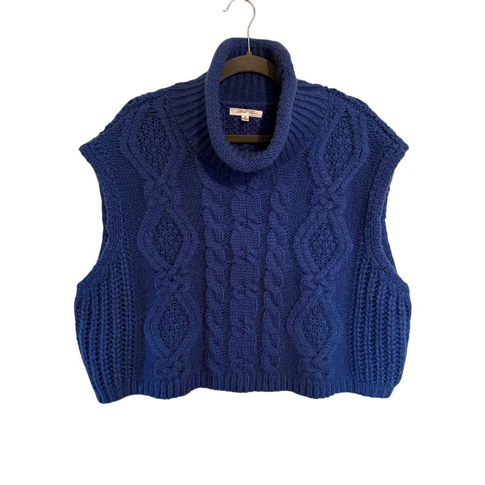 Cloud Ten‎ Rollneck Blue Cable Knit Chunky Turtleneck Sweater Vest Medium